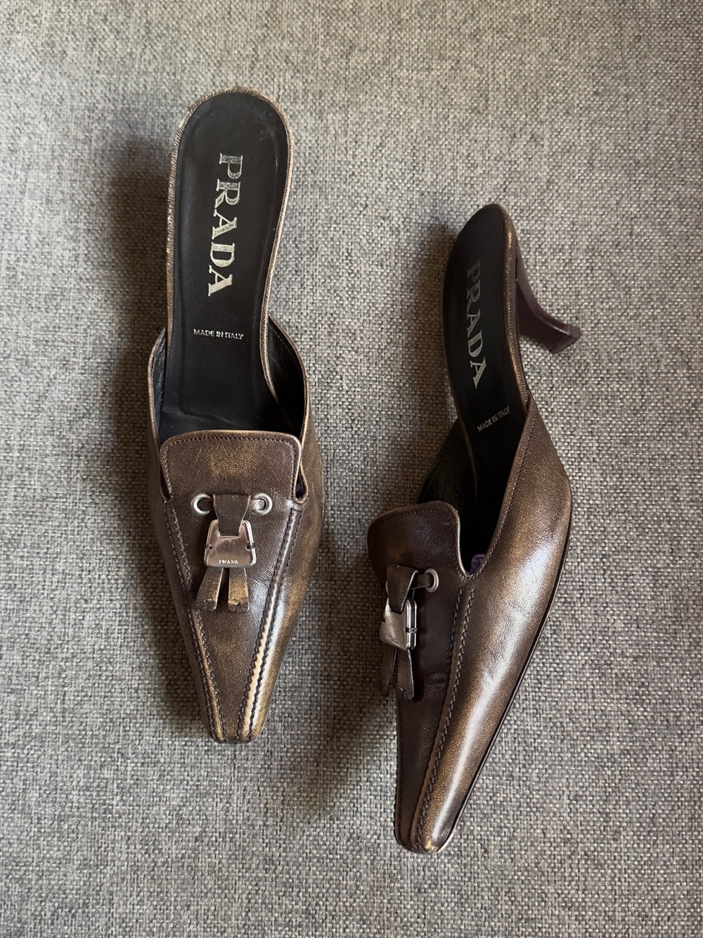 Vintage Prada western bolo tassel leather mules